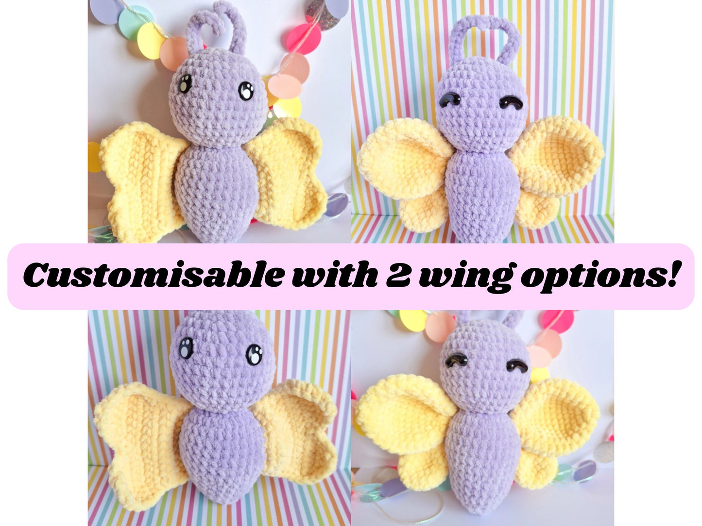 Amigurumi Butterfly crochet pattern - customisable butterfly crochet pattern for beginners