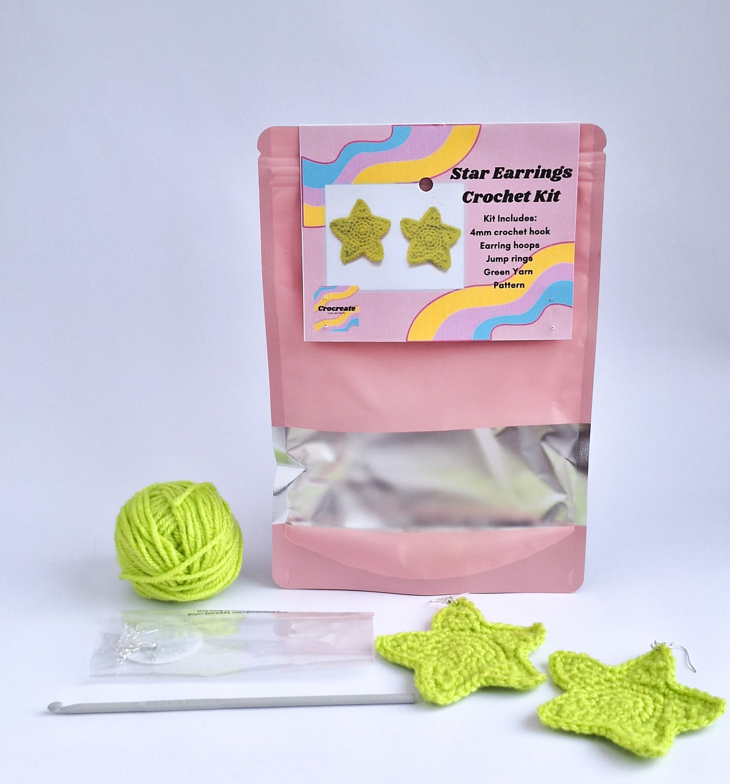 Star Earrings crochet kit green