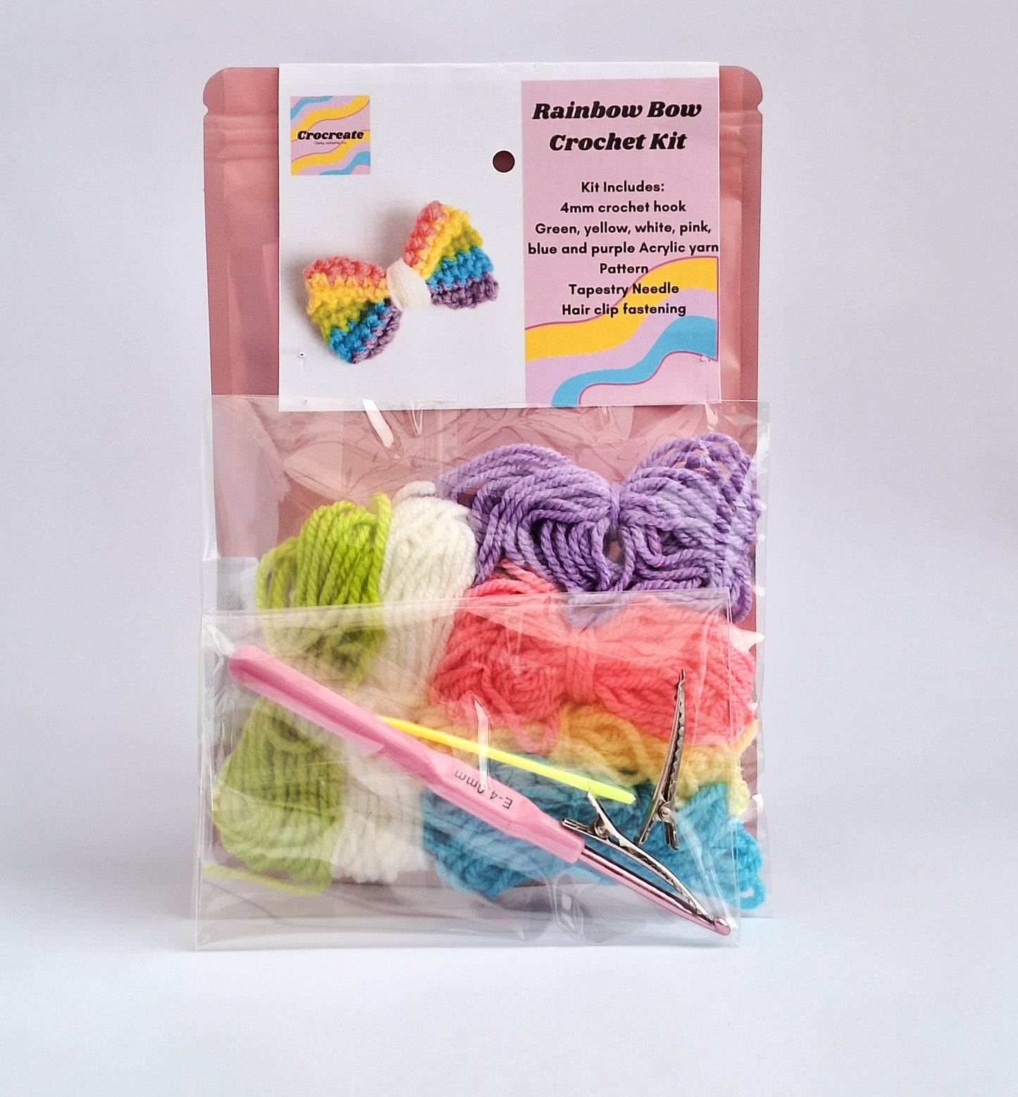 Rainbow bow beginner crochet starter kit