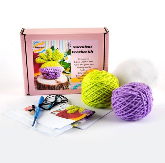 Crochet starter kit for a succulent plant - crochet plant pattern craft kit