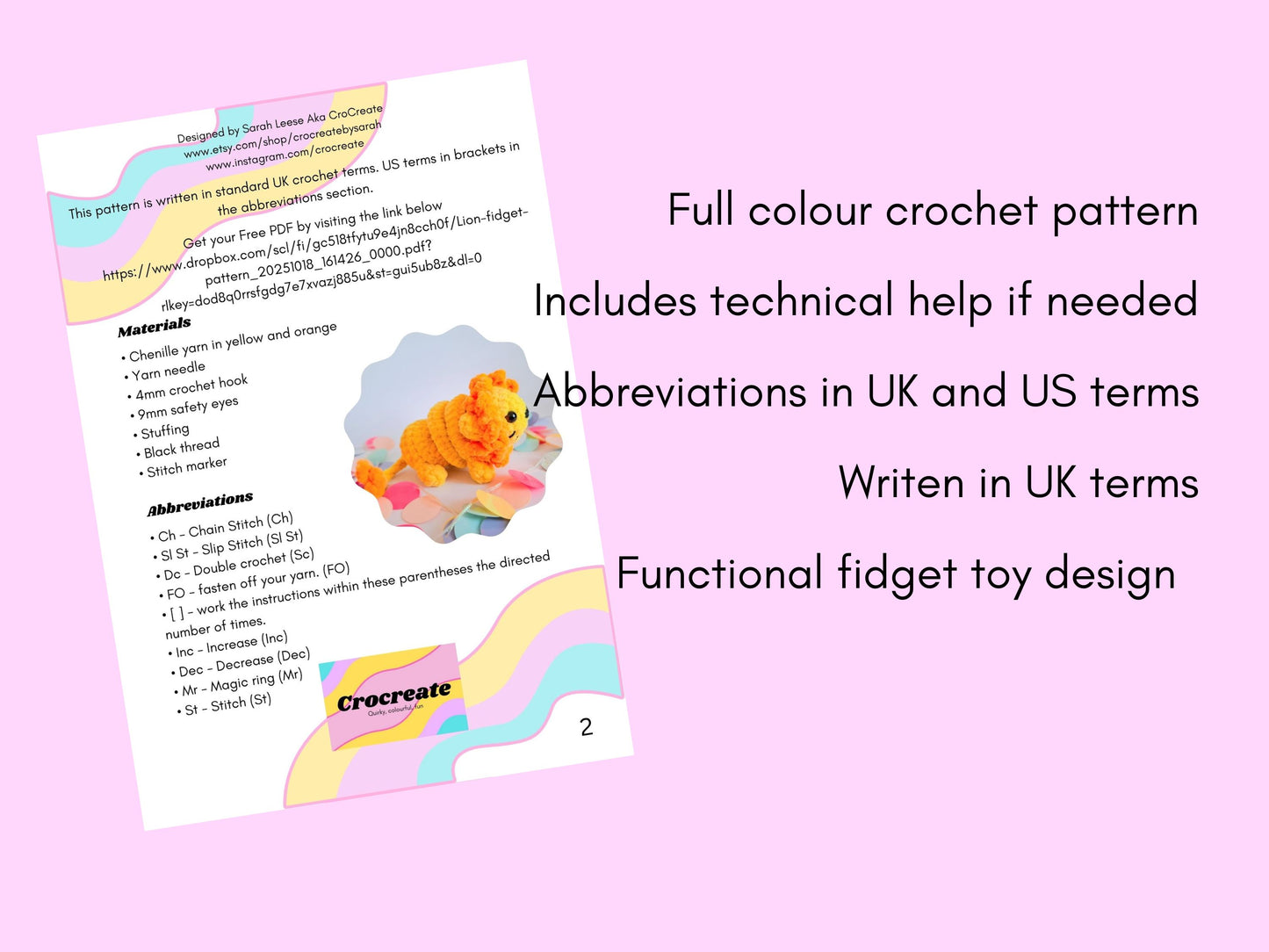 Lion crochet pattern - Amigurumi lion fidget toy pattern